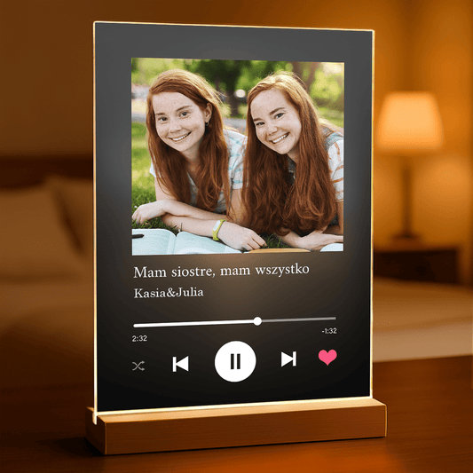 Prezent dla Siostry Spotify - magiczny druk na szkle akrylowym, personalizowany prezent - Adamell.pl