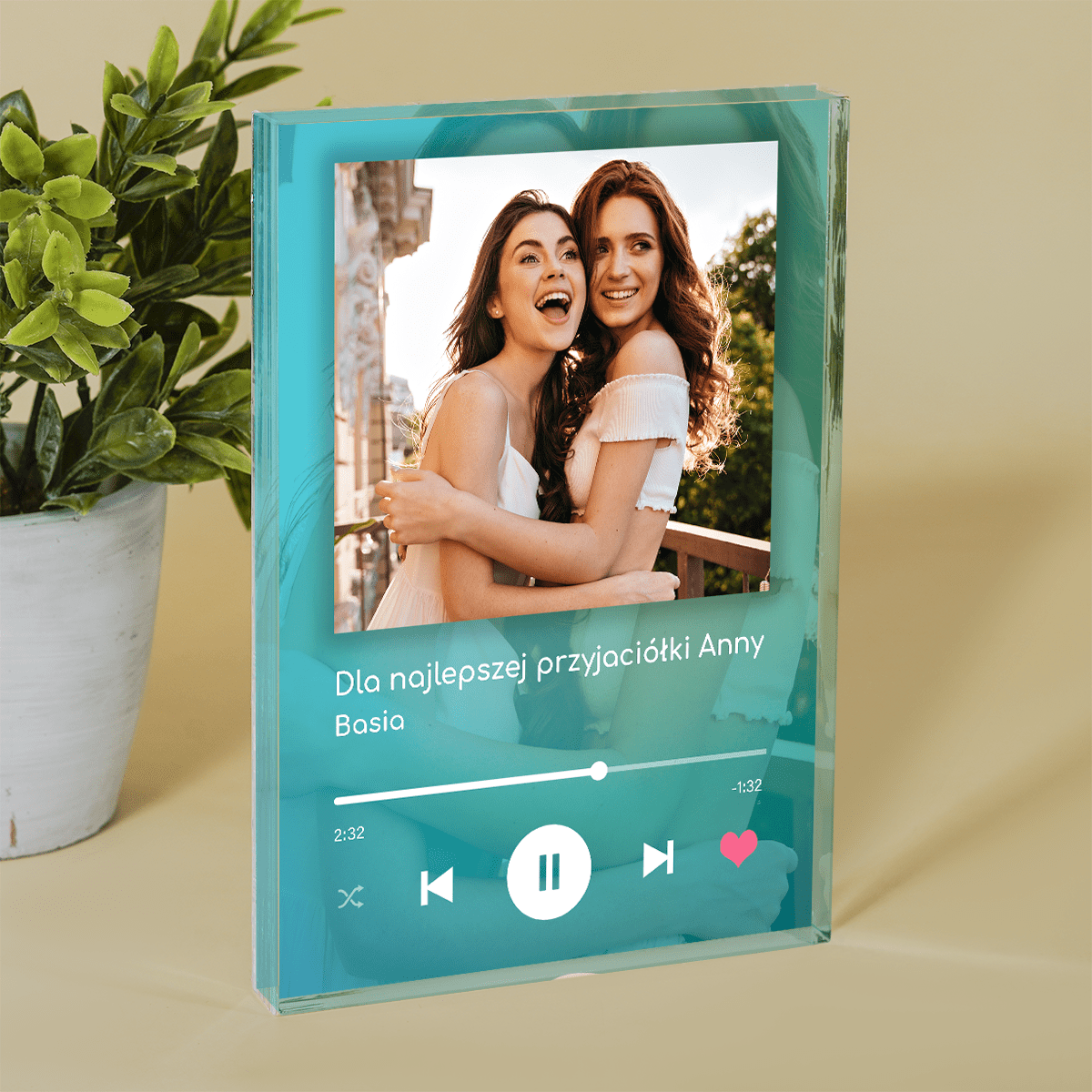 Przyjaciółki Spotify z kolorowym tłem - Druk na szkle, spersonalizowany prezent dla przyjaciółki - Adamell.pl