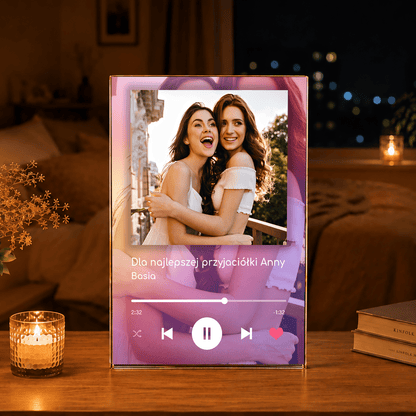 Przyjaciółki Spotify z kolorowym tłem - Druk na szkle, spersonalizowany prezent dla przyjaciółki - Adamell.pl