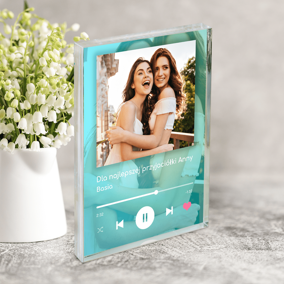 Przyjaciółki Spotify z kolorowym tłem - Druk na szkle, spersonalizowany prezent dla przyjaciółki - Adamell.pl