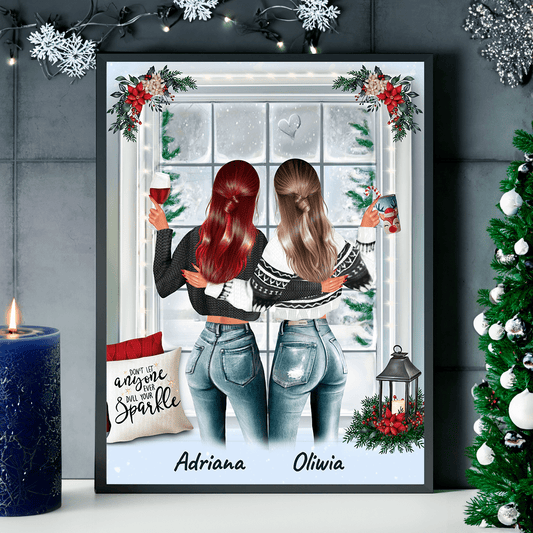 Przyjaciółki w święta Clipart - plakat, spersonalizowany prezent dla przyjaciółki - Adamell.pl