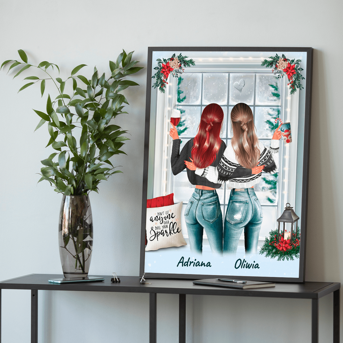 Przyjaciółki w święta Clipart - plakat, spersonalizowany prezent dla przyjaciółki - Adamell.pl