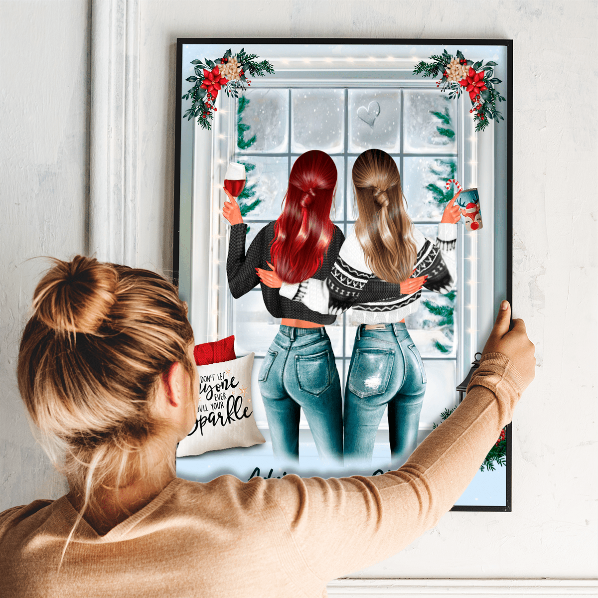 Przyjaciółki w święta Clipart - plakat, spersonalizowany prezent dla przyjaciółki - Adamell.pl