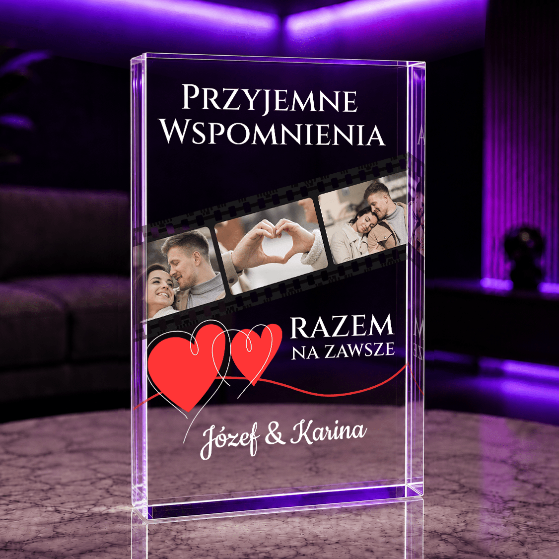 Przyjemne wspomnienia - Druk na szkle, spersonalizowany prezent dla pary - Adamell.pl