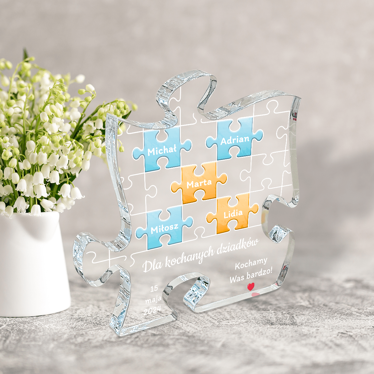 Puzzle z imionami wnuków - Druk na szkle - puzzel, spersonalizowany prezent dla dziadków - Adamell.pl