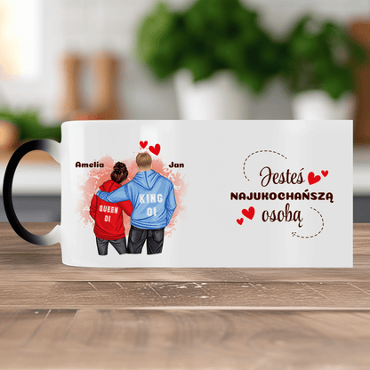 Queen & King - 1x Kubek magiczny z nadrukiem, spersonalizowany prezent dla pary - Adamell.pl