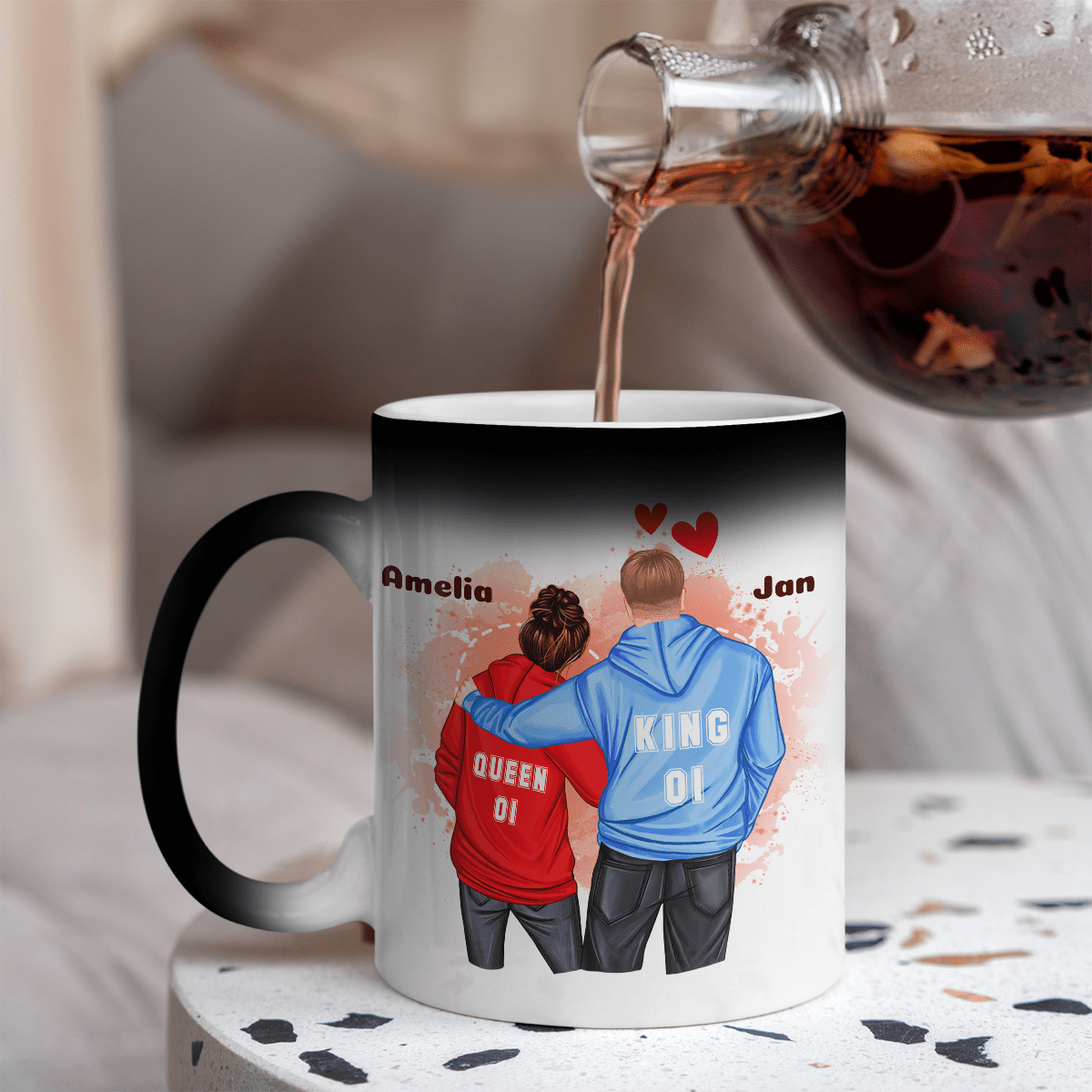 Queen & King - 1x Kubek magiczny z nadrukiem, spersonalizowany prezent dla pary - Adamell.pl