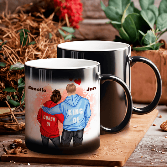 Queen & King - 1x Kubek magiczny z nadrukiem, spersonalizowany prezent dla pary - Adamell.pl