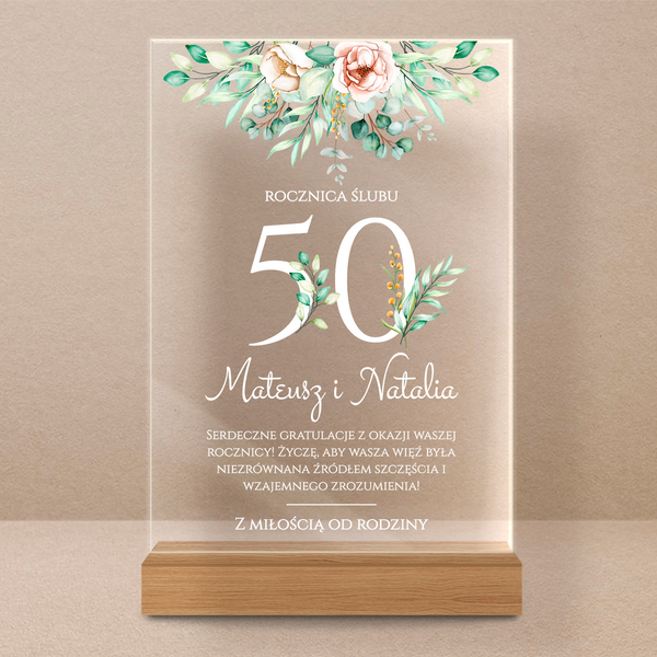 50. rocznica ślubu - Druk na szkle, spersonalizowany prezent dla Pary