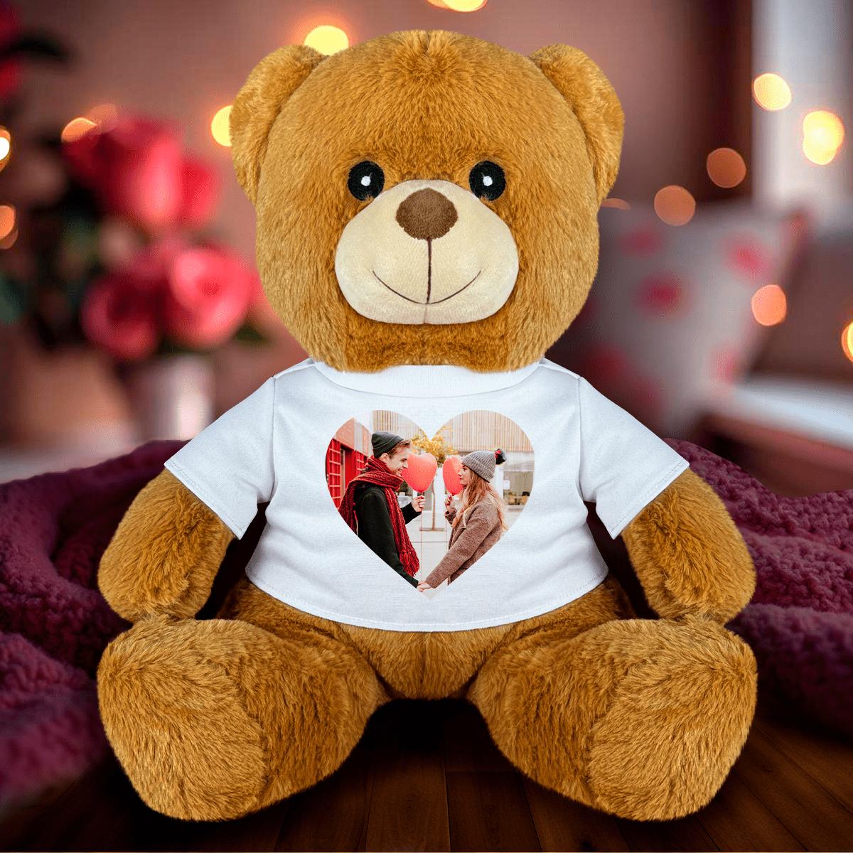 Romantyczne zdjęcie pary - Miś z nadrukiem, spersonalizowany prezent dla pary - Adamell.pl