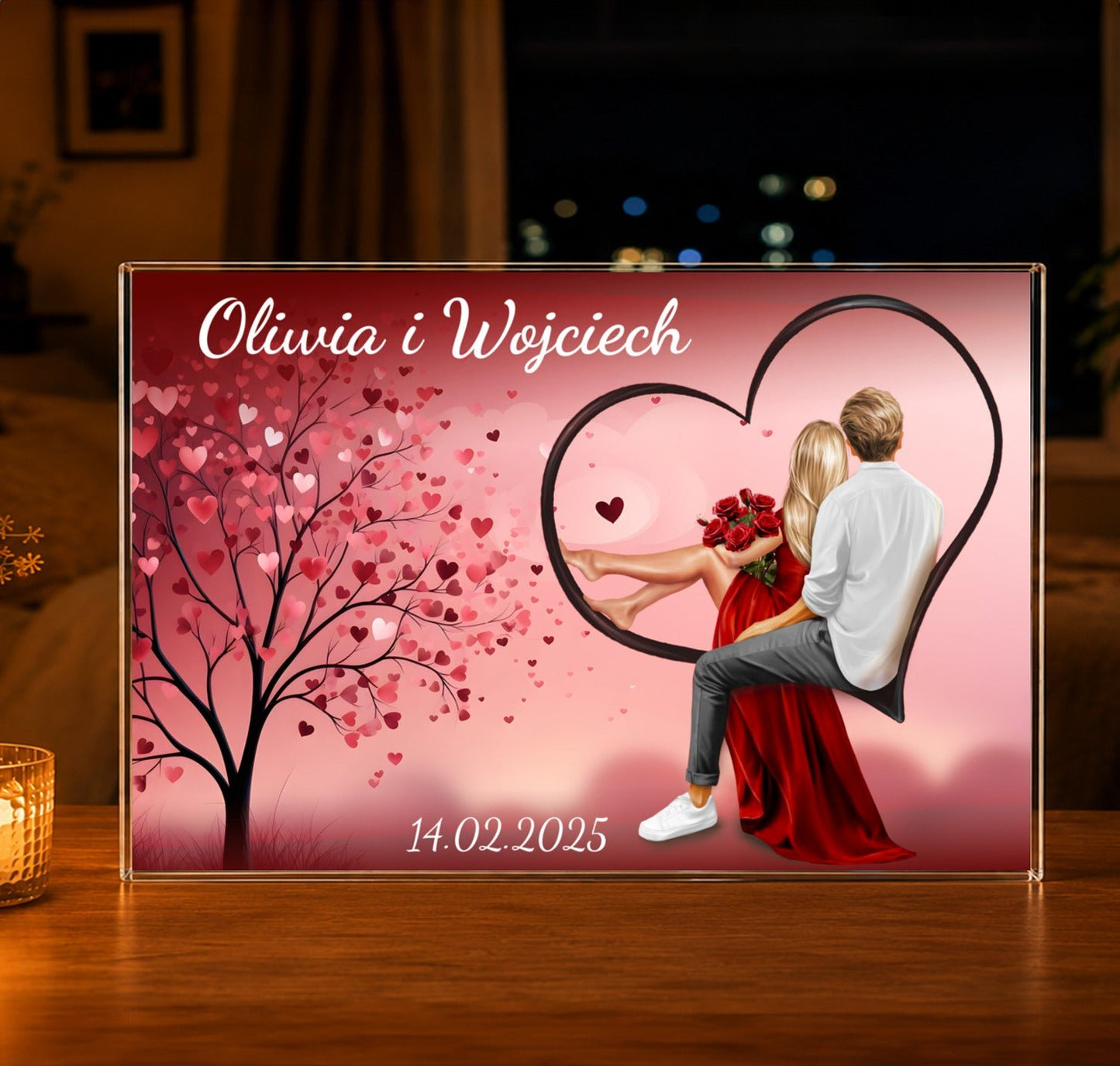 Romantyczny Clipart - Druk na szkle, spersonalizowany prezent dla pary - Adamell.pl