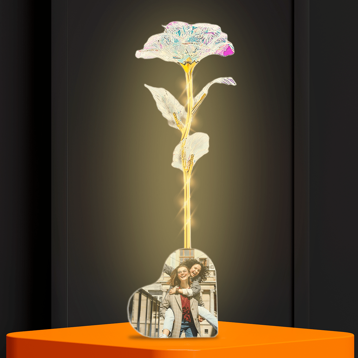 Róża wieczna tęczowa LED ze spersonalizowanym nadrukiem PRZYJACIÓŁKA - Adamell.pl