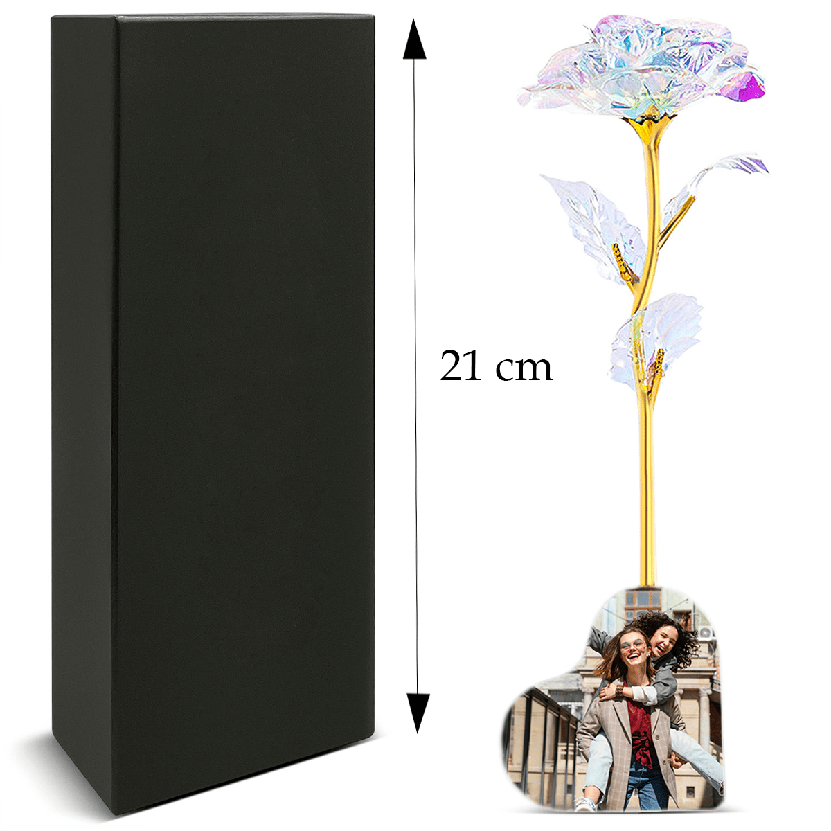 Róża wieczna tęczowa LED ze spersonalizowanym nadrukiem PRZYJACIÓŁKA - Adamell.pl