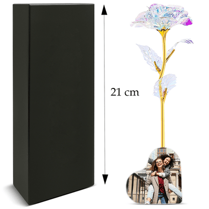 Róża wieczna tęczowa LED ze spersonalizowanym nadrukiem PRZYJACIÓŁKA - Adamell.pl