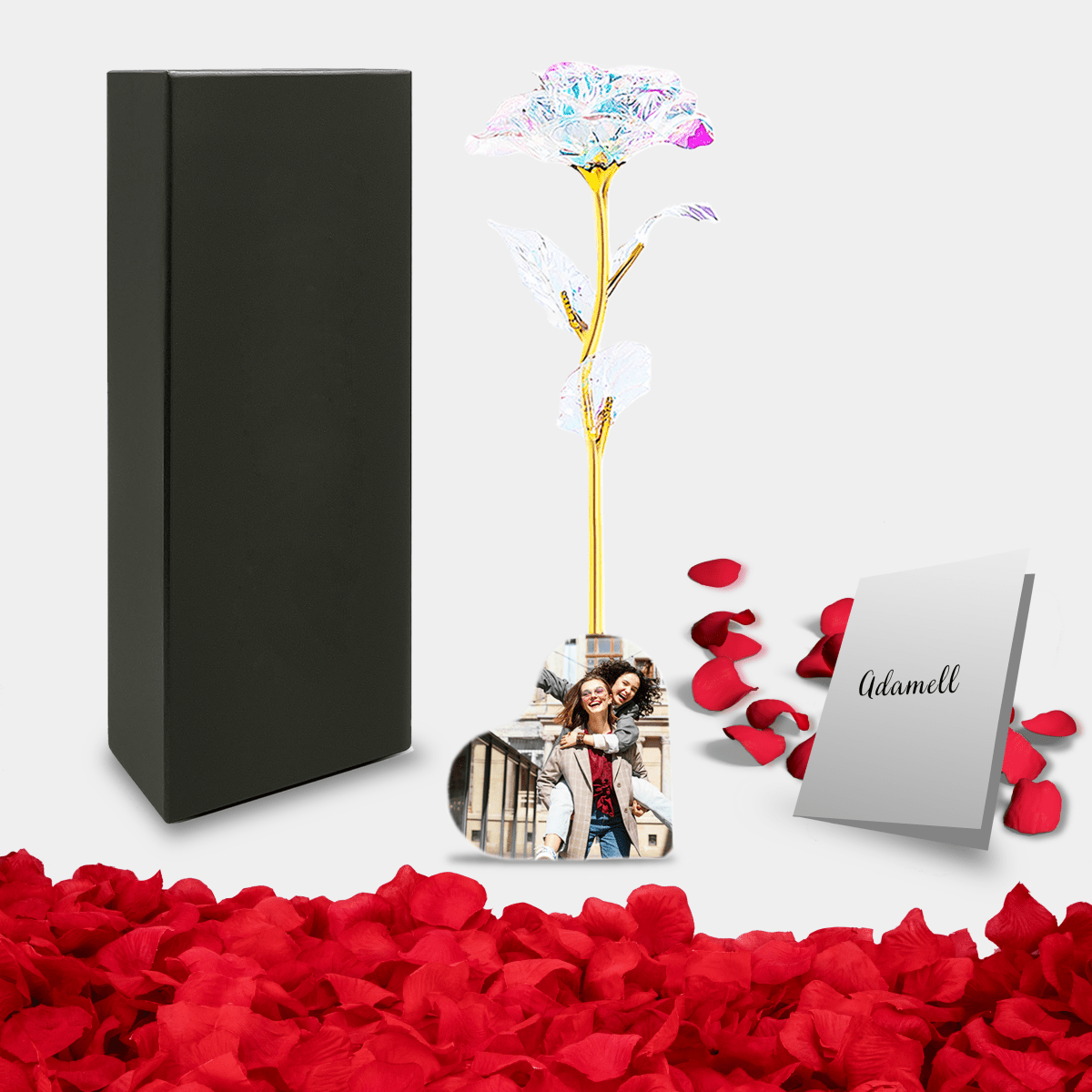 Róża wieczna tęczowa LED ze spersonalizowanym nadrukiem PRZYJACIÓŁKA - Adamell.pl