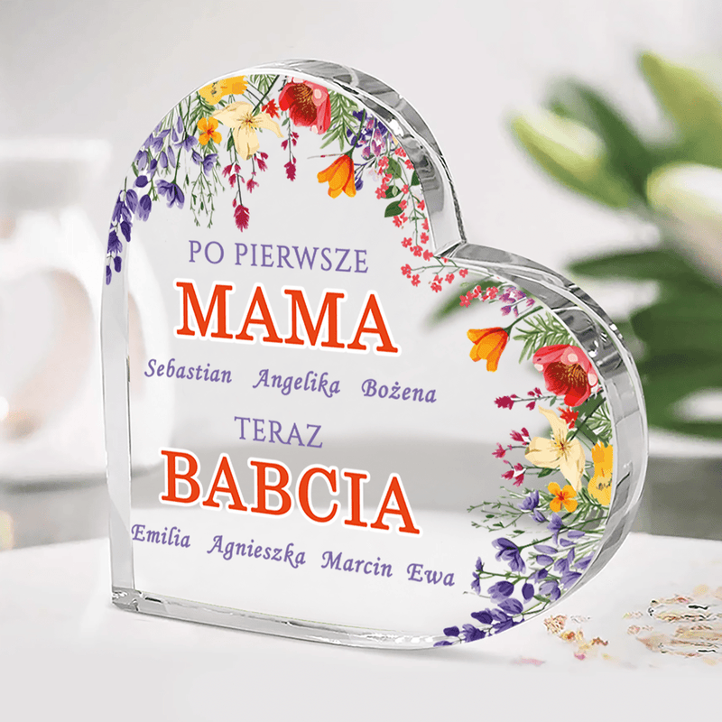 Serce Mama/Babcia - Szklane serce, spersonalizowany prezent dla babci - Adamell.pl