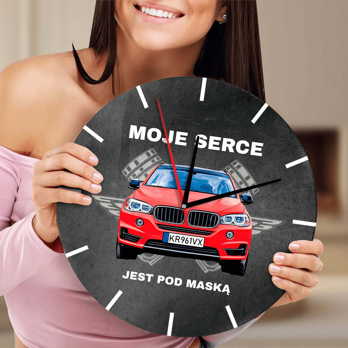 Serce pod maską - zegar ze zdjęciem, oryginalny prezent dla niego - Adamell.pl