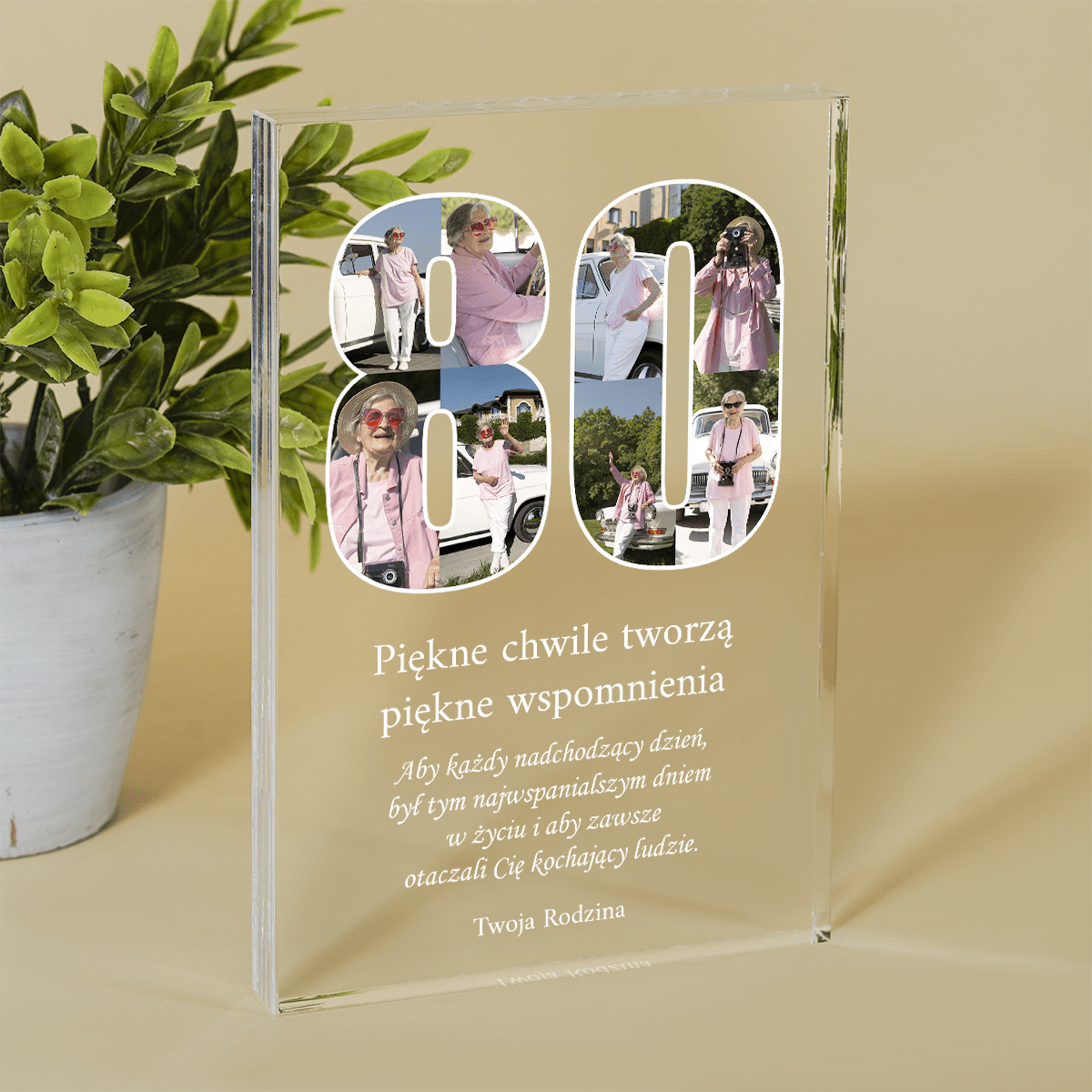 Serdeczne życzenia na 80. - Druk na szkle, spersonalizowany prezent dla babci - Adamell.pl