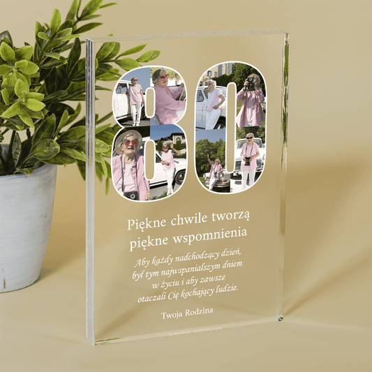 Serdeczne życzenia na 80. - Druk na szkle, spersonalizowany prezent dla babci - Adamell.pl