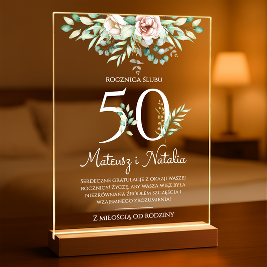 50. rocznica ślubu - Druk na szkle, spersonalizowany prezent dla Pary