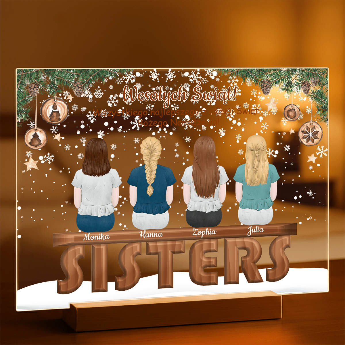 Siostry świąteczny Clipart - Druk na szkle, spersonalizowany prezent dla siostry - Adamell.pl