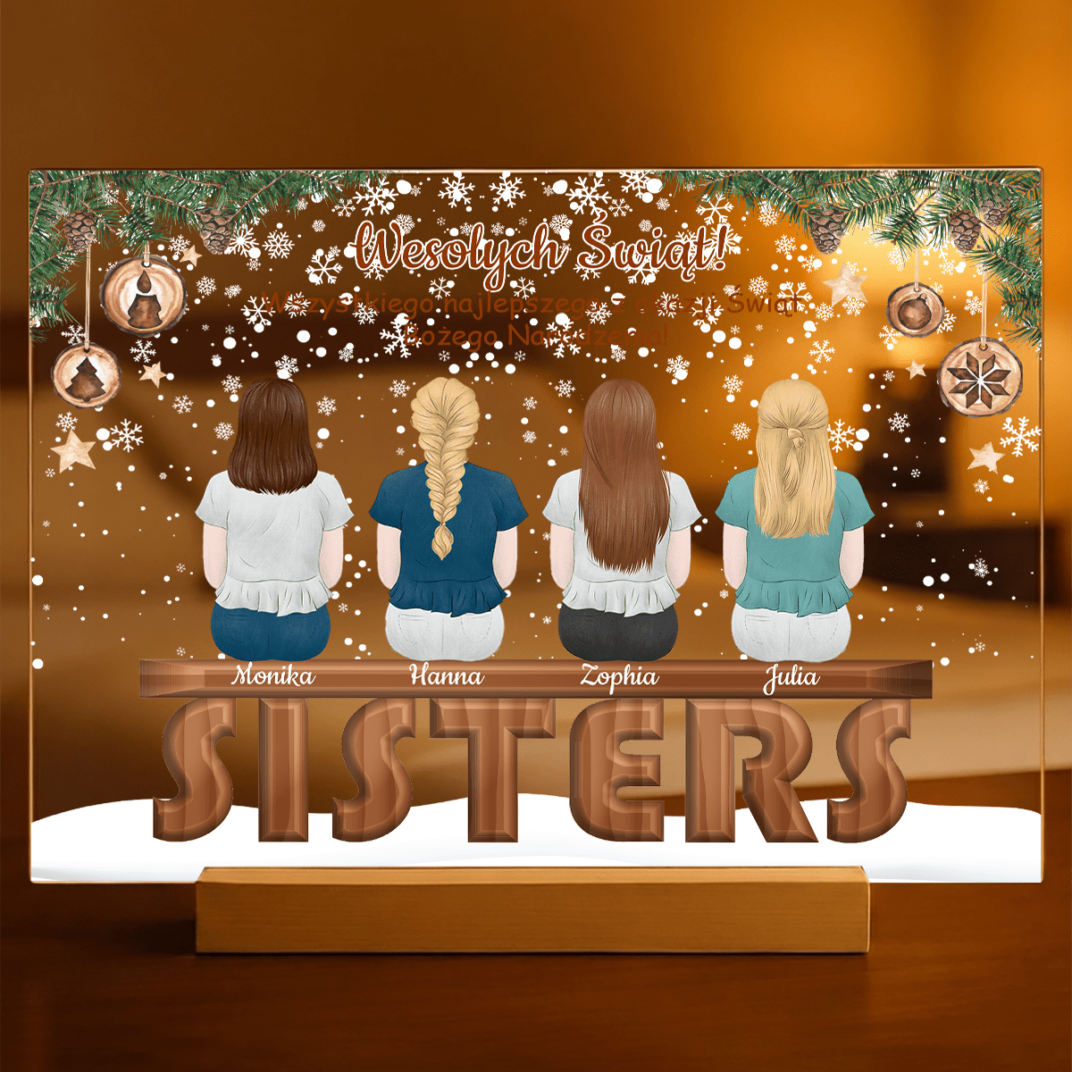 Siostry świąteczny Clipart - Druk na szkle, spersonalizowany prezent dla siostry - Adamell.pl