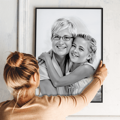 Sketch babcia i wnuczka - plakat, spersonalizowany prezent dla babci - Adamell.pl