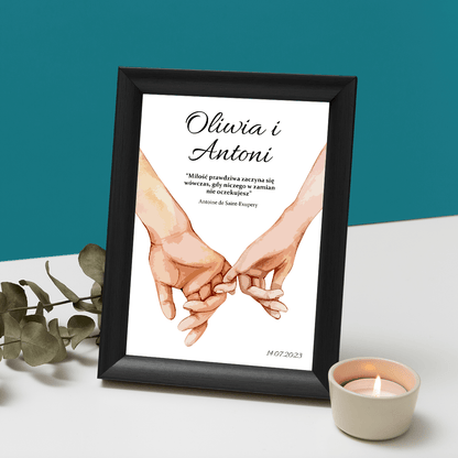 Splecione dłonie - Druk na szkle, spersonalizowany prezent dla pary - Adamell.pl
