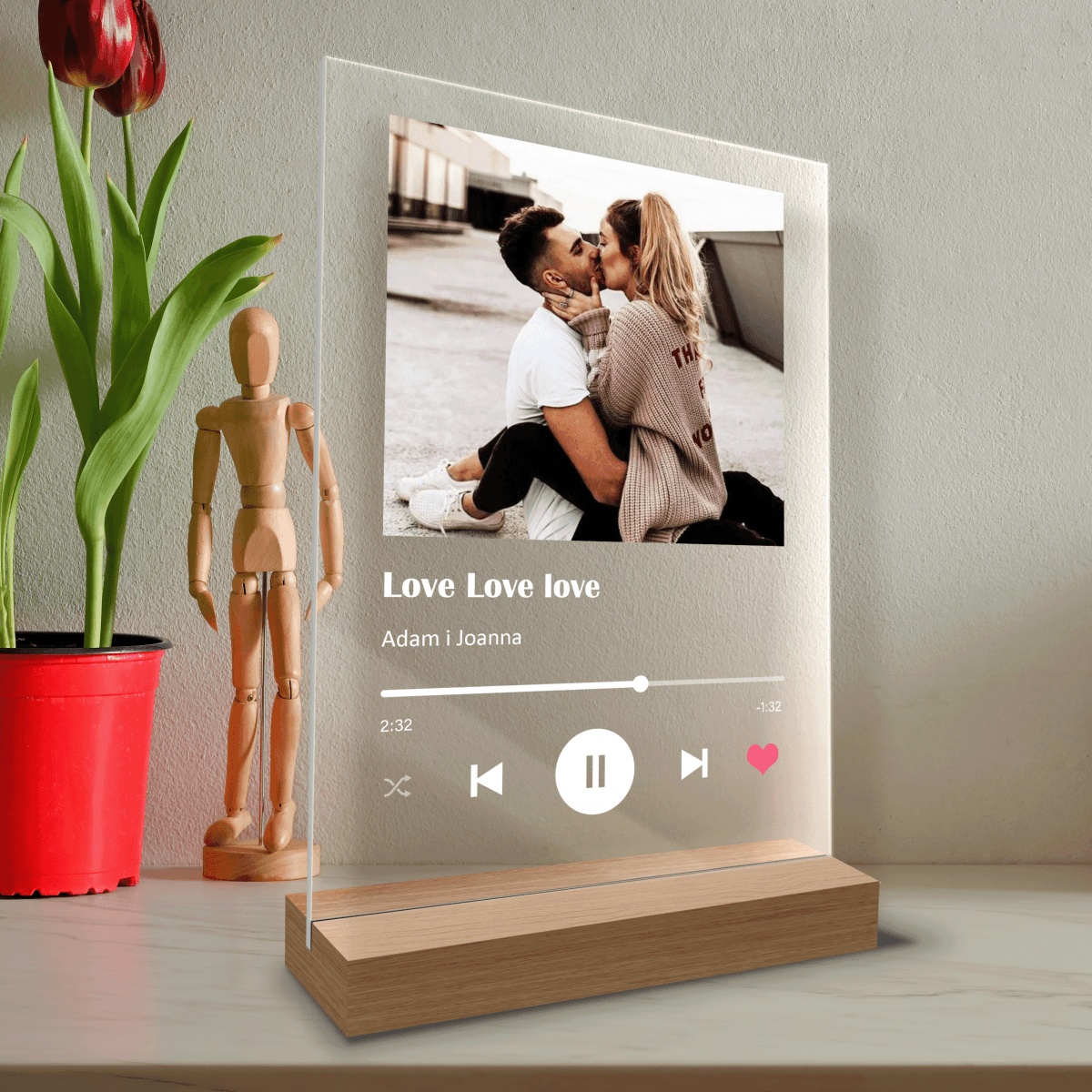 Spotify Love zdjęcie z napisem - Druk na szkle, spersonalizowany prezent - Adamell.pl