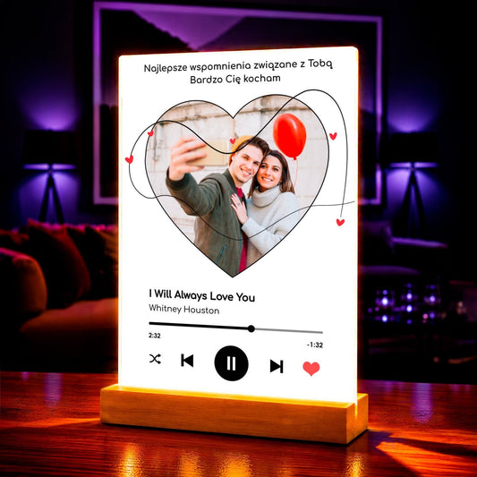 Spotify serce + piosenka - Druk na szkle, spersonalizowany prezent dla pary - Adamell.pl