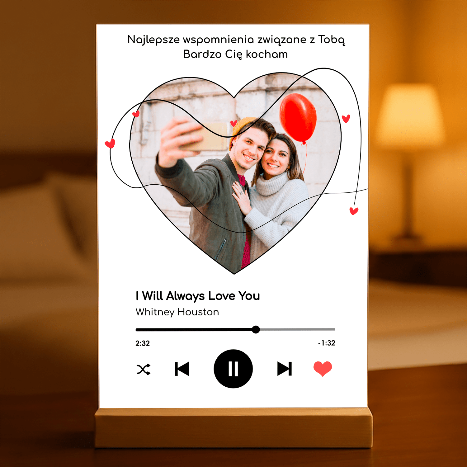 Spotify serce + piosenka - Druk na szkle, spersonalizowany prezent dla pary - Adamell.pl