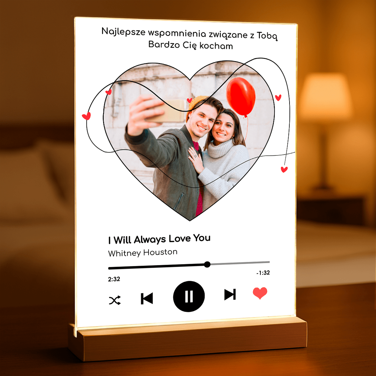 Spotify serce + piosenka - Druk na szkle, spersonalizowany prezent dla pary - Adamell.pl