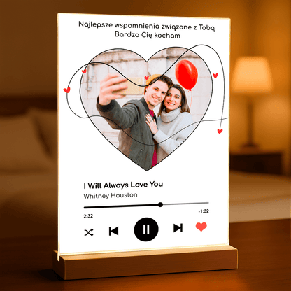 Spotify serce + piosenka - Druk na szkle, spersonalizowany prezent dla pary - Adamell.pl