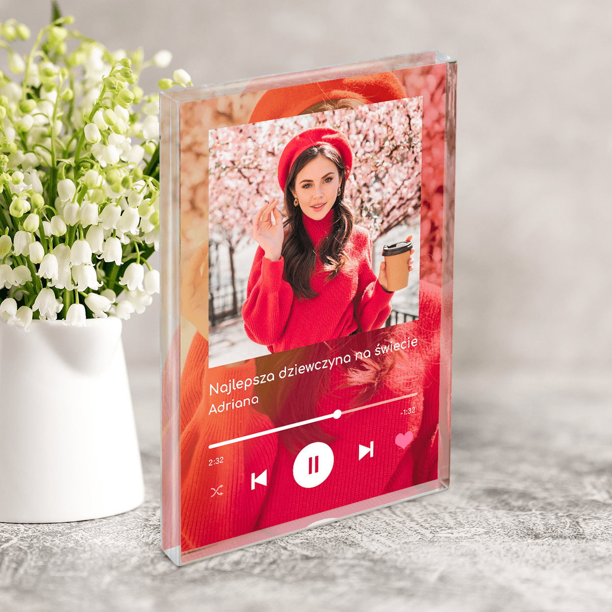 Spotify z gradientem kobieta - Druk na szkle, spersonalizowany prezent dla niej - Adamell.pl