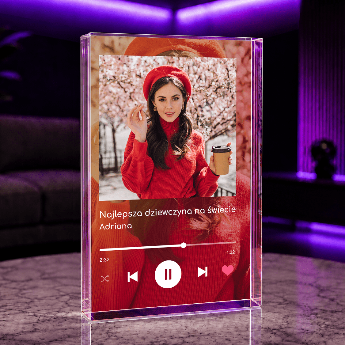 Spotify z gradientem kobieta - Druk na szkle, spersonalizowany prezent dla niej - Adamell.pl