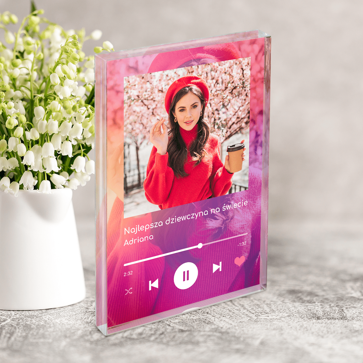 Spotify z gradientem kobieta - Druk na szkle, spersonalizowany prezent dla niej - Adamell.pl