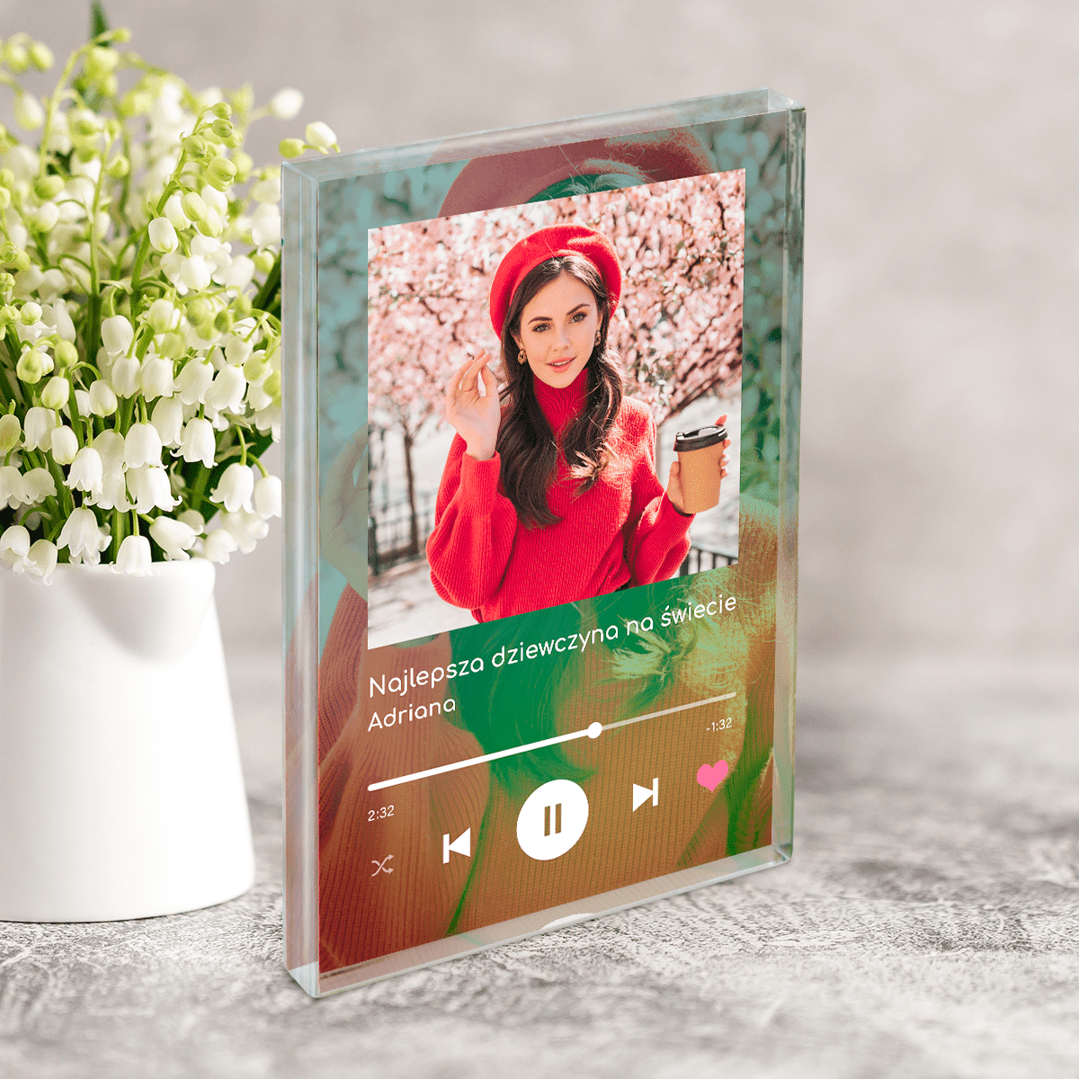 Spotify z gradientem kobieta - Druk na szkle, spersonalizowany prezent dla niej - Adamell.pl