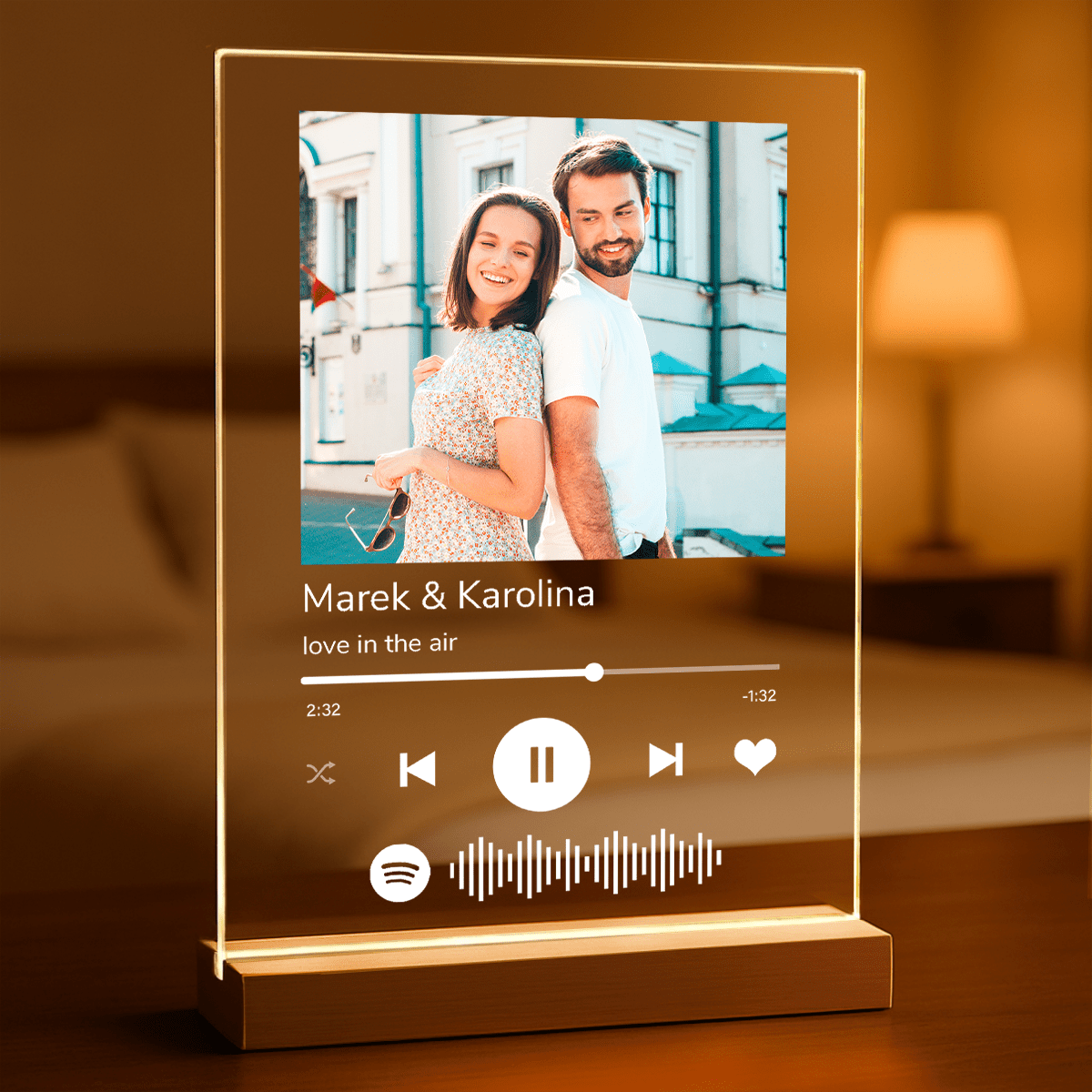 Spotify zakochanych - Druk na szkle, spersonalizowany prezent dla pary - Adamell.pl