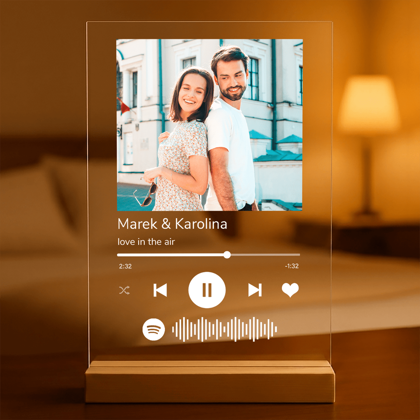 Spotify zakochanych - Druk na szkle, spersonalizowany prezent dla pary - Adamell.pl