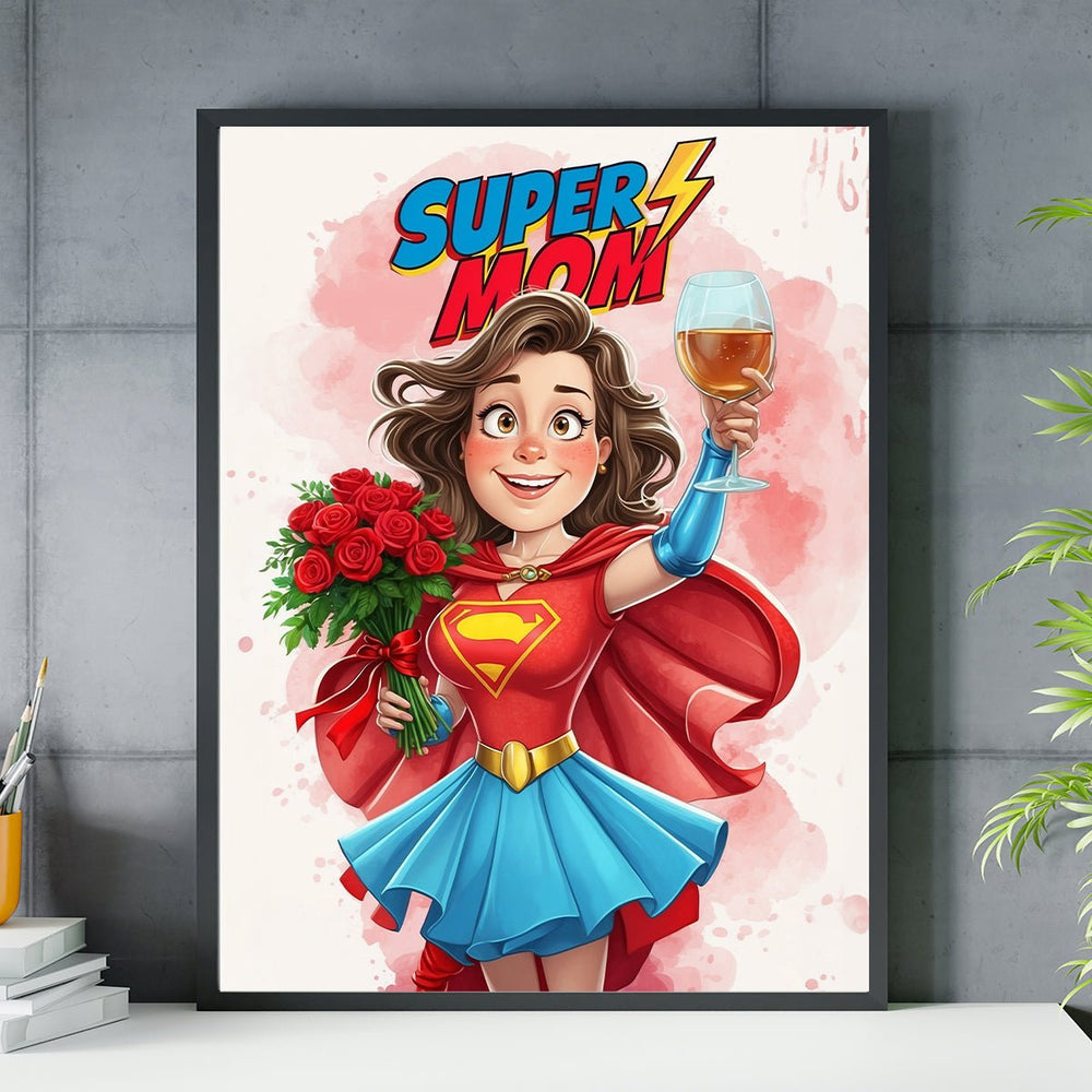 Super mama Ilustracja - plakat, spersonalizowany prezent dla mamy - Adamell.pl