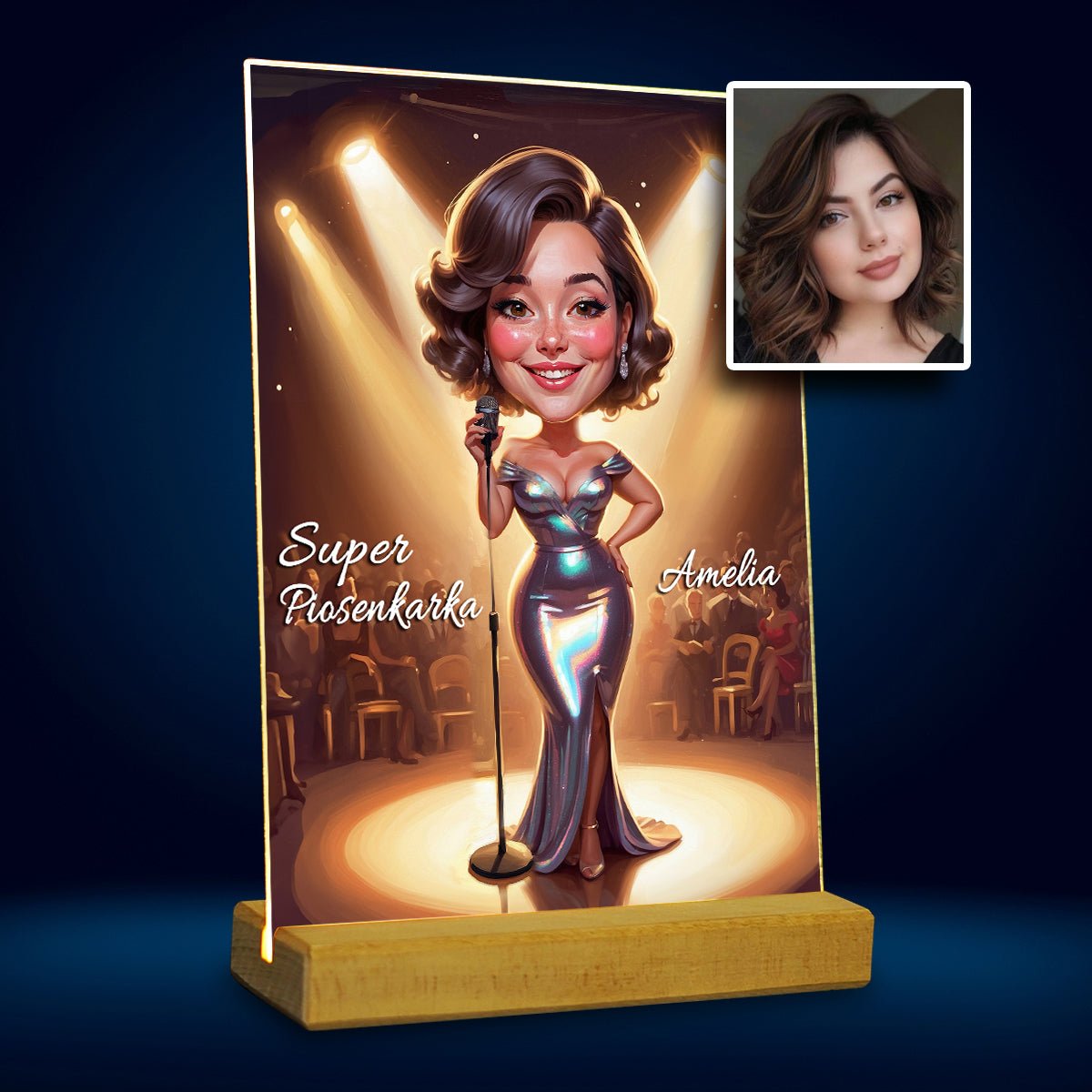 Super piosenkarka ilustracja - Druk na szkle, spersonalizowany prezent dla niej - Adamell.pl