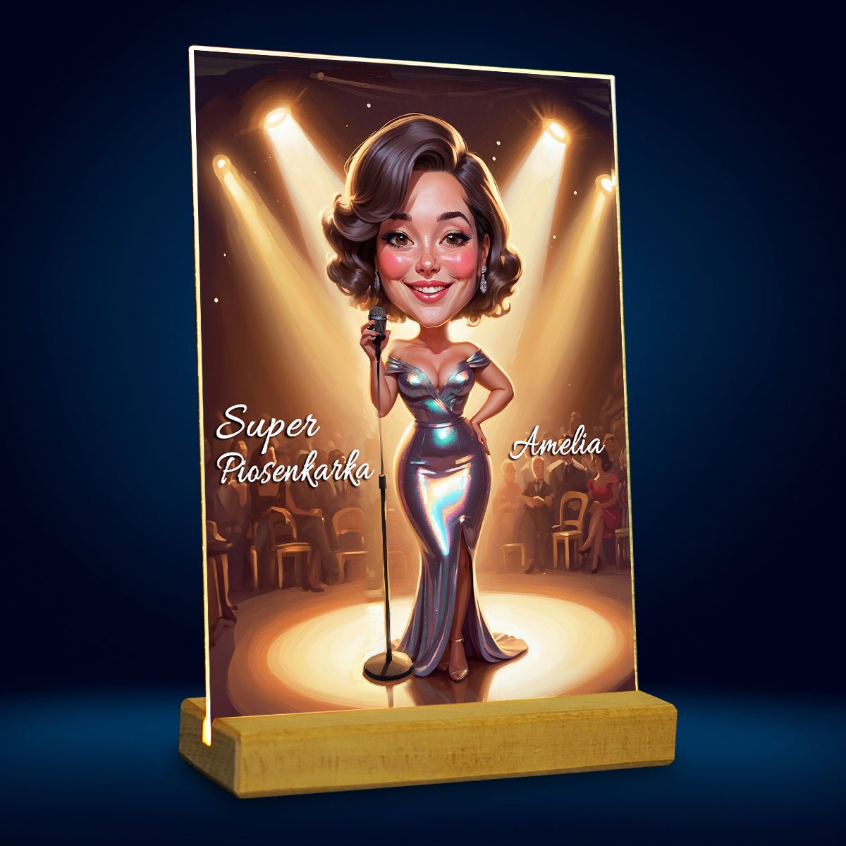 Super piosenkarka ilustracja - Druk na szkle, spersonalizowany prezent dla niej - Adamell.pl