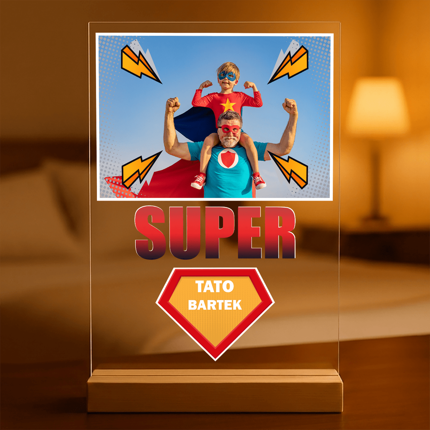 Superbohater tata - Druk na szkle, spersonalizowany prezent dla taty - Adamell.pl