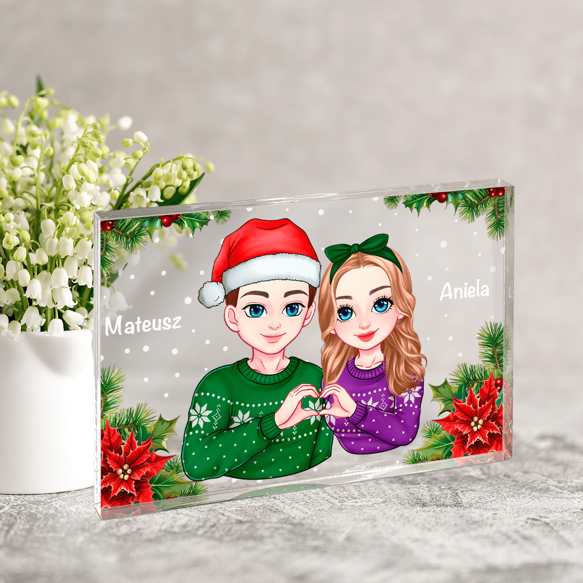 Świąteczna para Clipart - Druk na szkle, spersonalizowany prezent dla chłopaka - Adamell.pl