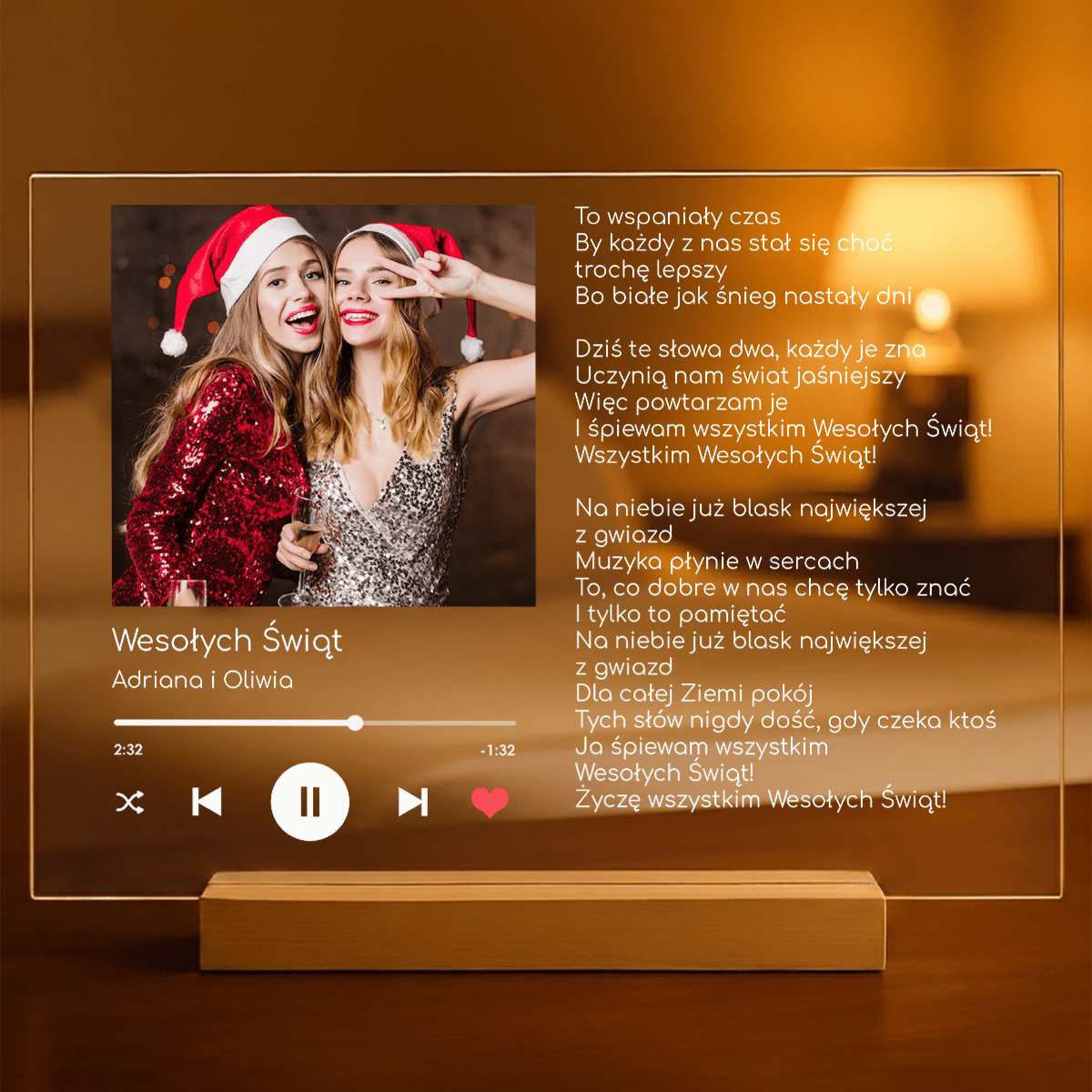 Świąteczna piosenka siostry - Druk na szkle, spersonalizowany prezent dla siostry - Adamell.pl