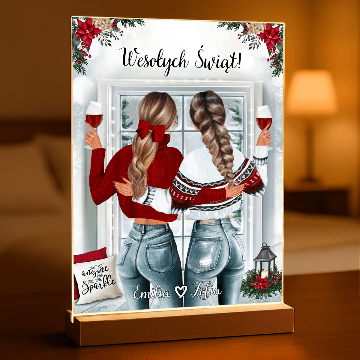Świąteczny Clipart PRZYJACIÓŁKI - Druk na szkle, spersonalizowany prezent dla przyjaciółki - Adamell.pl