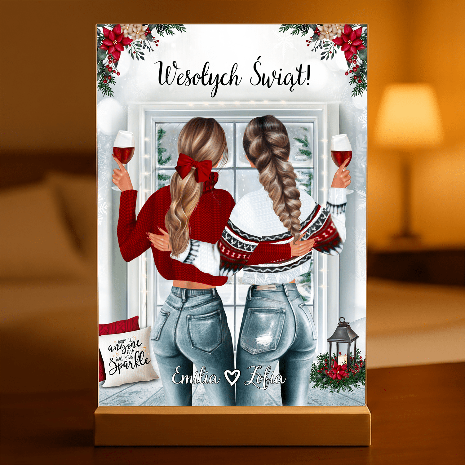 Świąteczny Clipart PRZYJACIÓŁKI - Druk na szkle, spersonalizowany prezent dla przyjaciółki - Adamell.pl