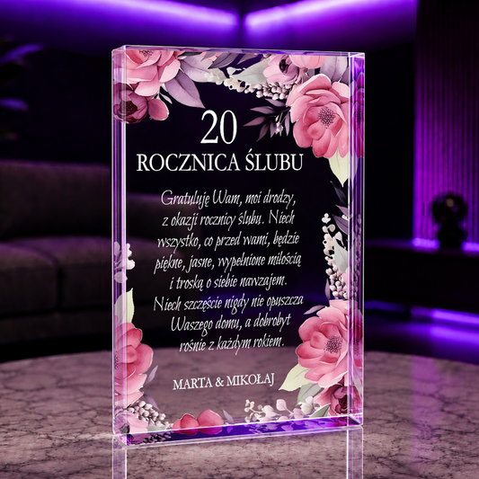 20. rocznica ślubu życzenia - Druk na szkle, spersonalizowany prezent dla pary