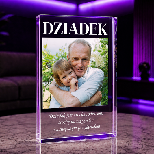 Dziadek napis + tekst - Druk na szkle, spersonalizowany prezent dla dziadka