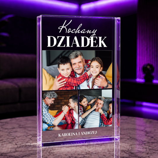 Wnuki z dziadkiem kolaż - Druk na szkle, spersonalizowany prezent dla dziadka